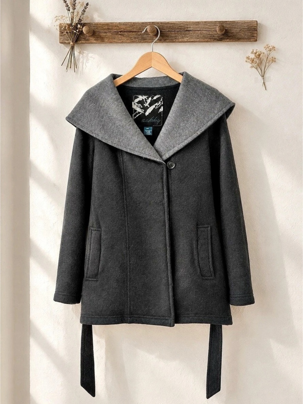 Sebby Cozy Lined Twill Hooded Anorak Coat Black & Gray Medium